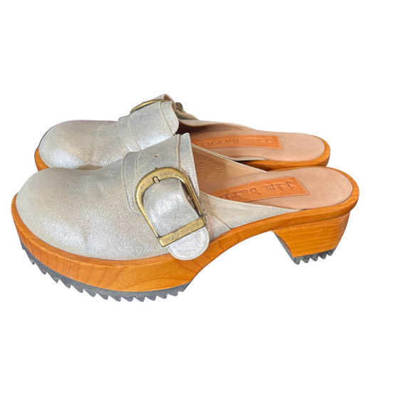 Jim Barnier Women's Wooden Heel Clog Silver Size 11 Platform Sandals Leather New - Picture 6 of 11